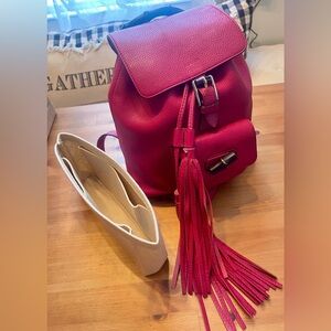 Gucci Bamboo 387149 Small Backpack w/Tassels Pebbled Leather Vintage Raspberry